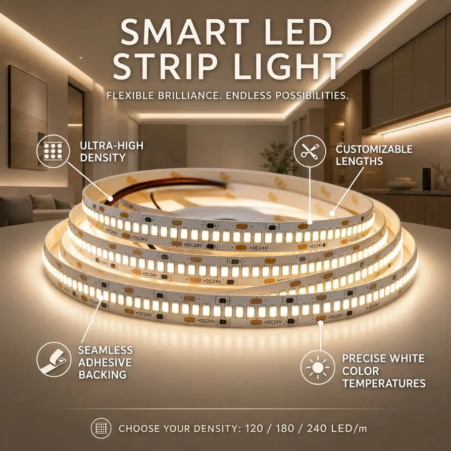 120/180/240LEDs/m SMD2835 LED Strip DC12/24V 3000K 4000K 6000K 8mm/10mm PCB Flexible Tape 0.5-10M for DIY Home Decor Lighting