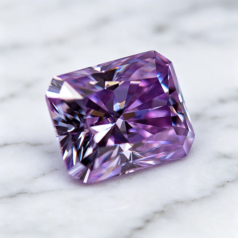 Moissanit-Stein im Radiantschliff, Hellviolett, Edelstein für DIY-Schmuckherstellung, Besteht Diamanttester mit Zertifikat – Detail 4