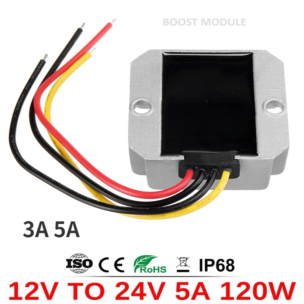 

12 Volt to 24 Volt 12V to 24V 5A 3A Boost Voltage Regulator Step-up DC DC Converter CE RoHS Power Module for Cars Buses Boats