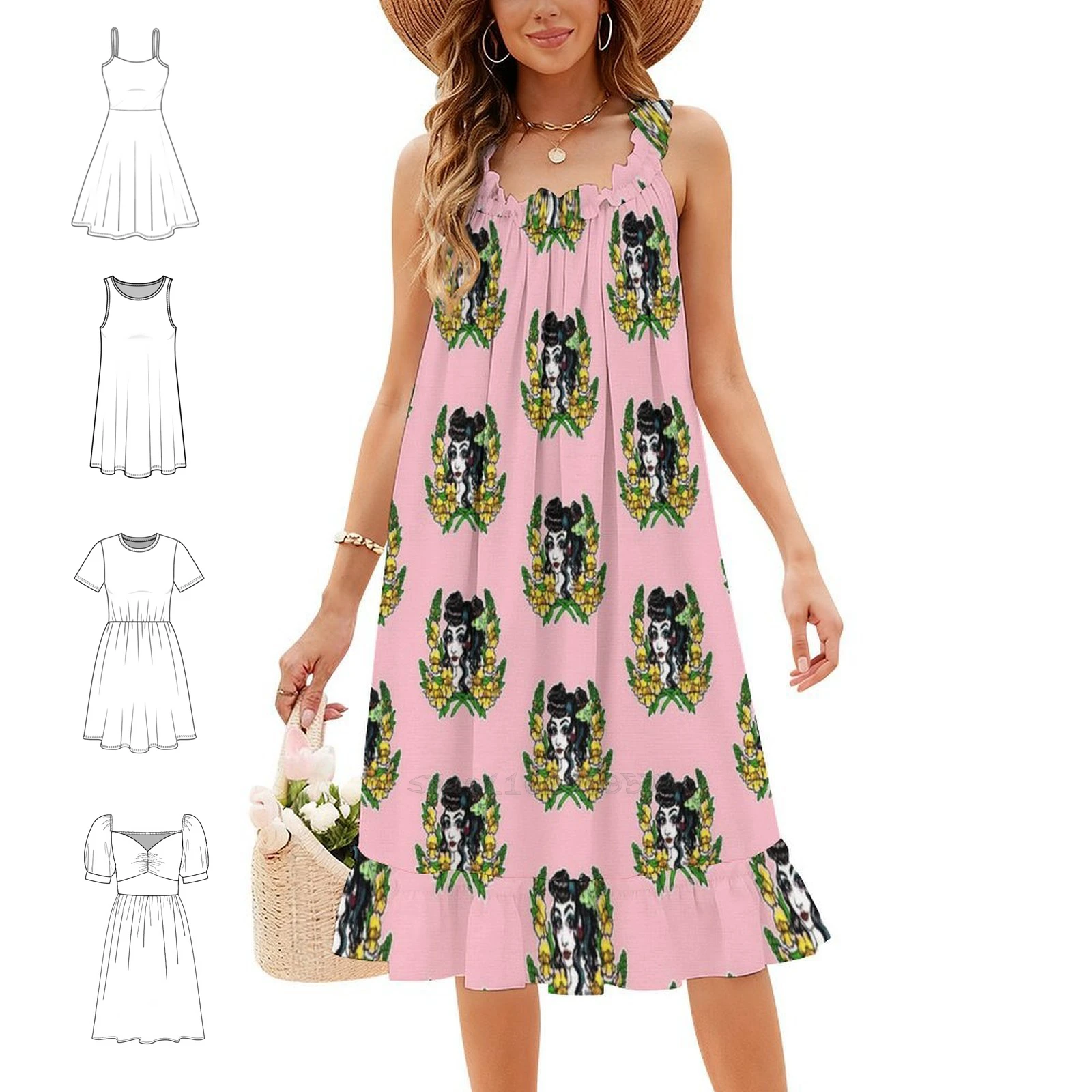 Antirrhinum-Flower Bohemian Sleeveless Dress Multi-Print Beach Vacation Party Dress Antirrhinum Botanical Flowers Floral Woman