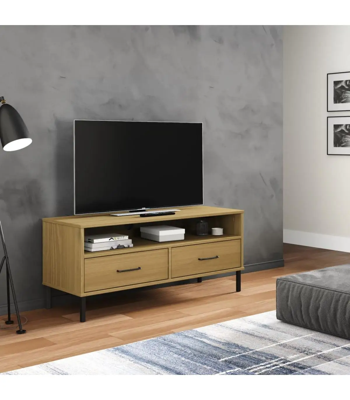 TV furniture TV furniture with metal legs OSLO solid wood pine Brown