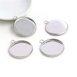 ( No Fade ) 10pcs 20mm Inner Size Stainless Steel Material Simple Style Cabochon Base Cameo Setting Charms Pendant Tray (D3-31)