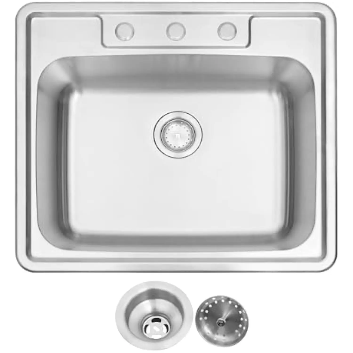 

25 X 22 Inch Drop in Kitchen Sink, 304 Stainless Steel Rv Laundry Utility Sink, Topmount Single Bowl Round Corner Wet Bar Pre