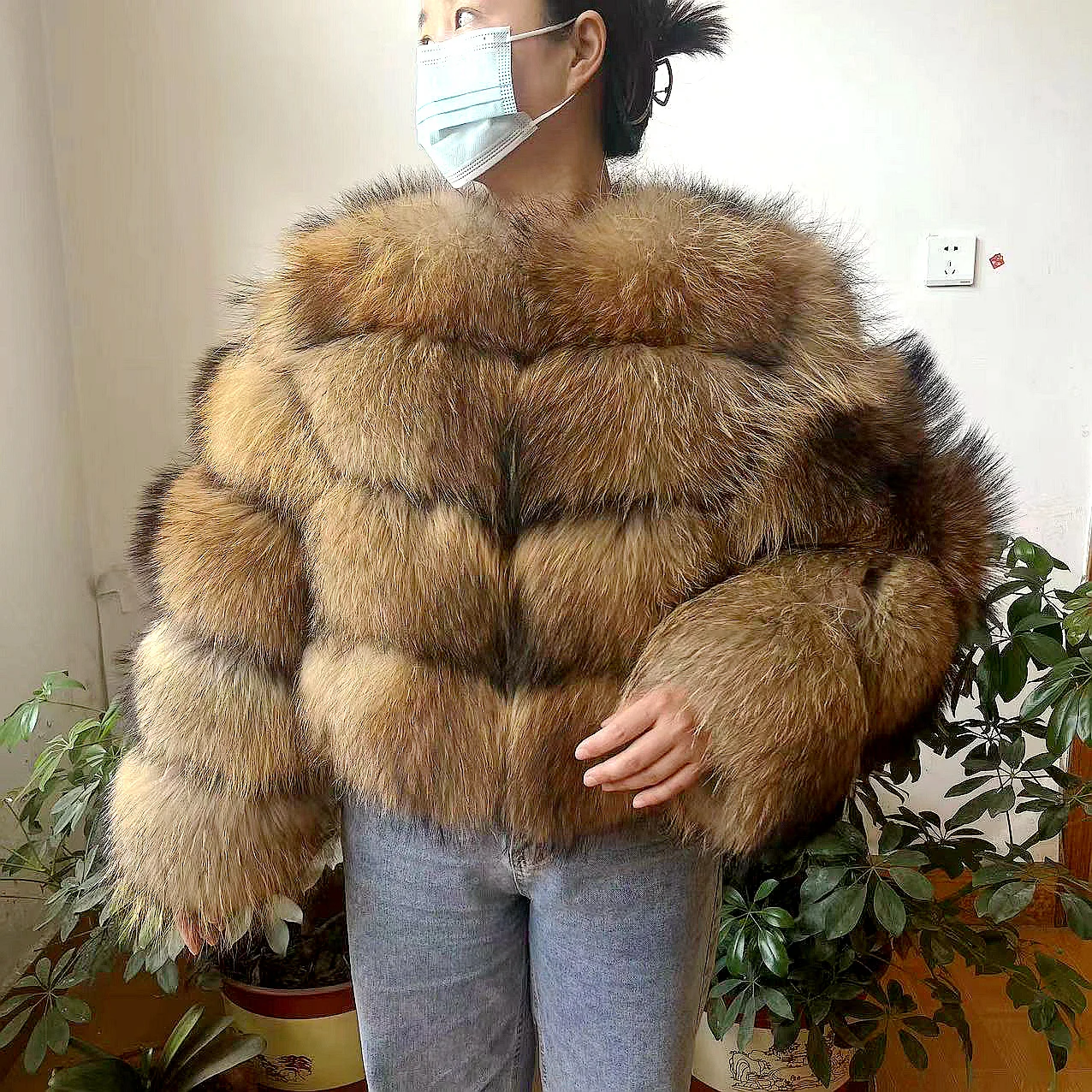 WEFURLENA Silver Fox Fur Coat Winter Jacket Women Natural Raccoon Fur Coat Street Warm Long Sleeve Natural Luxury Jackets