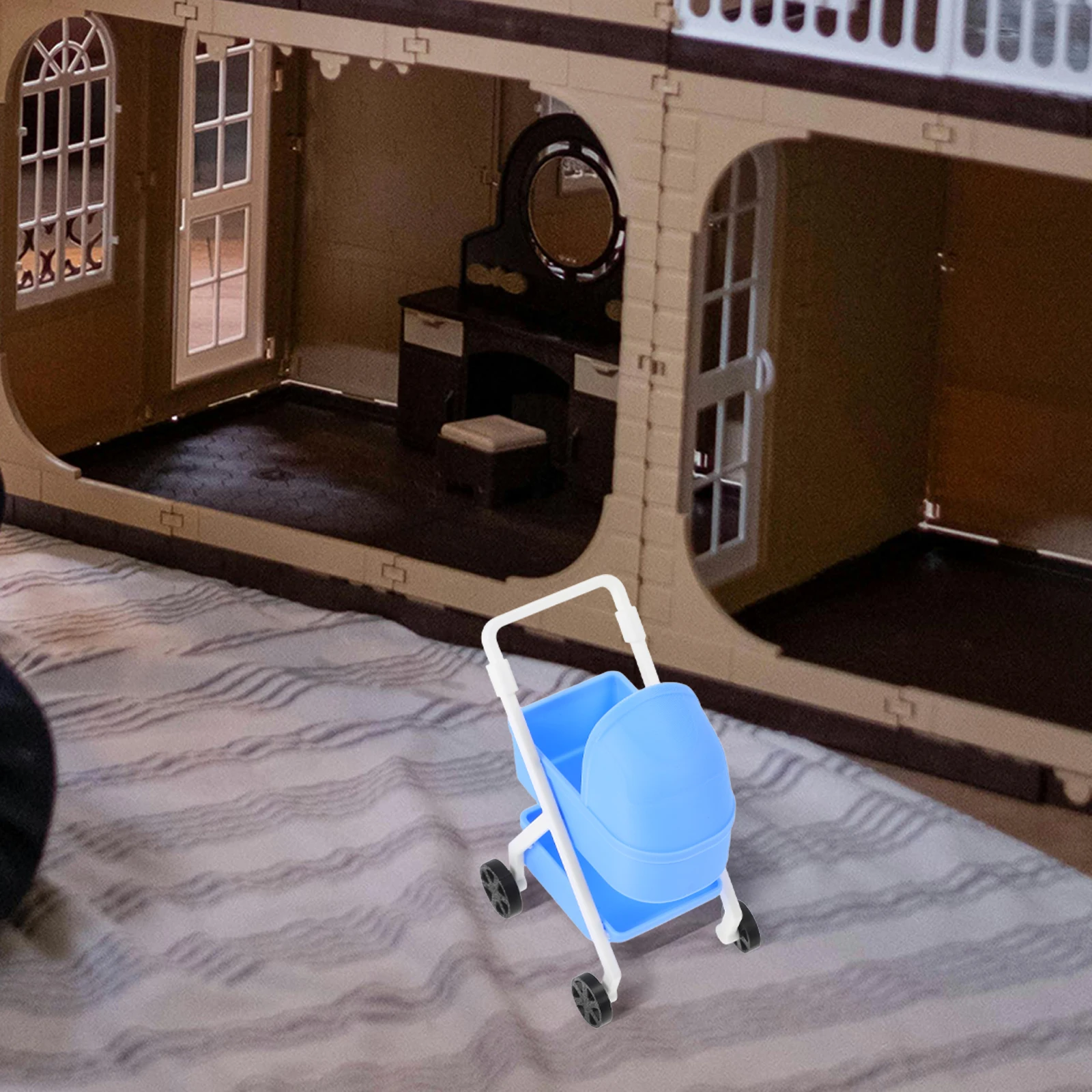 

Mini Cradle Car Baby Dollhouse Furniture Toy Decoration Realistic Design Lightweight Material Kids Toy Pram Small Stroller