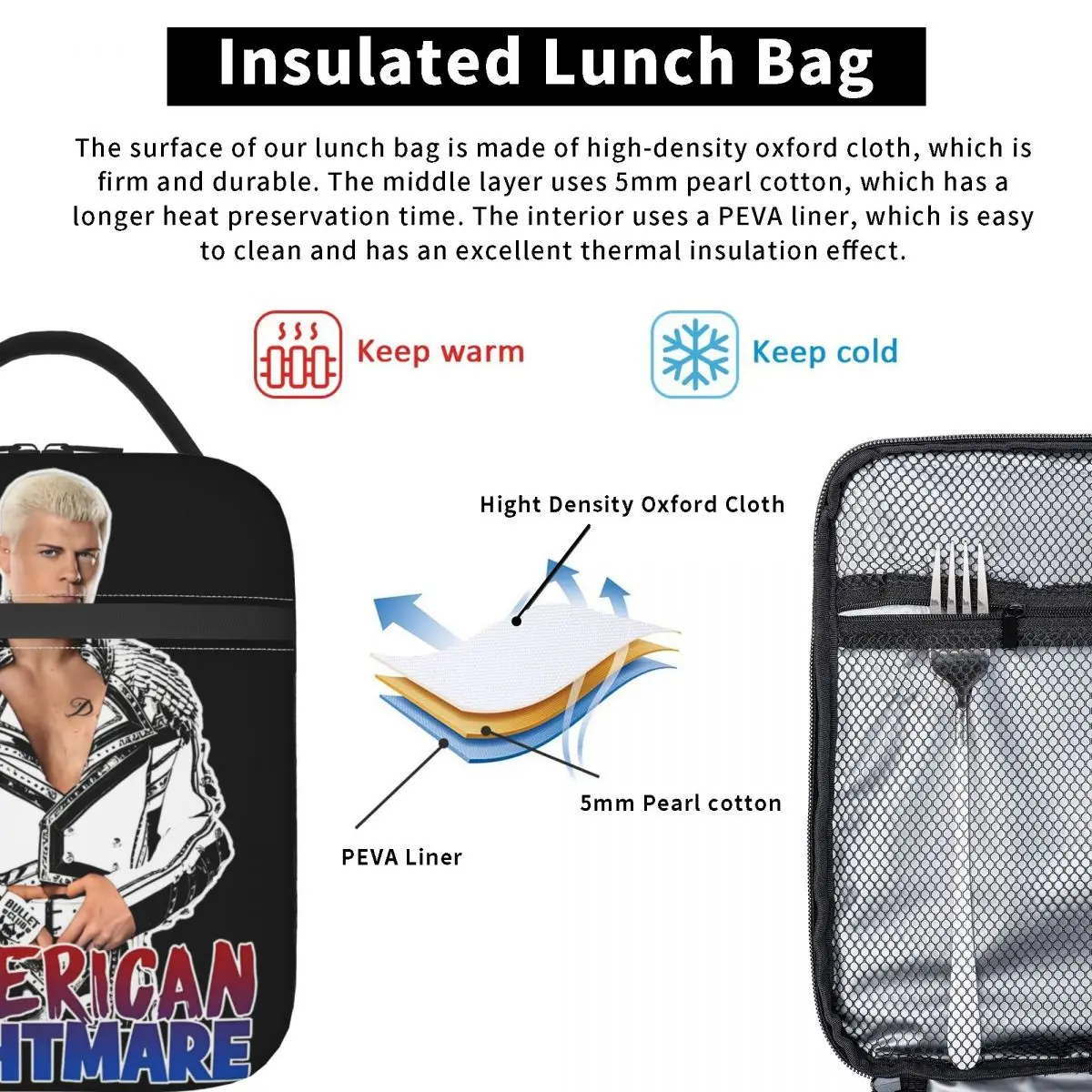 Cody Rhodes Bullet Club Accessories Insulated Lunch Tote Bag  American Nightmare Food Box Reusable Cooler Thermal Lunch Boxes