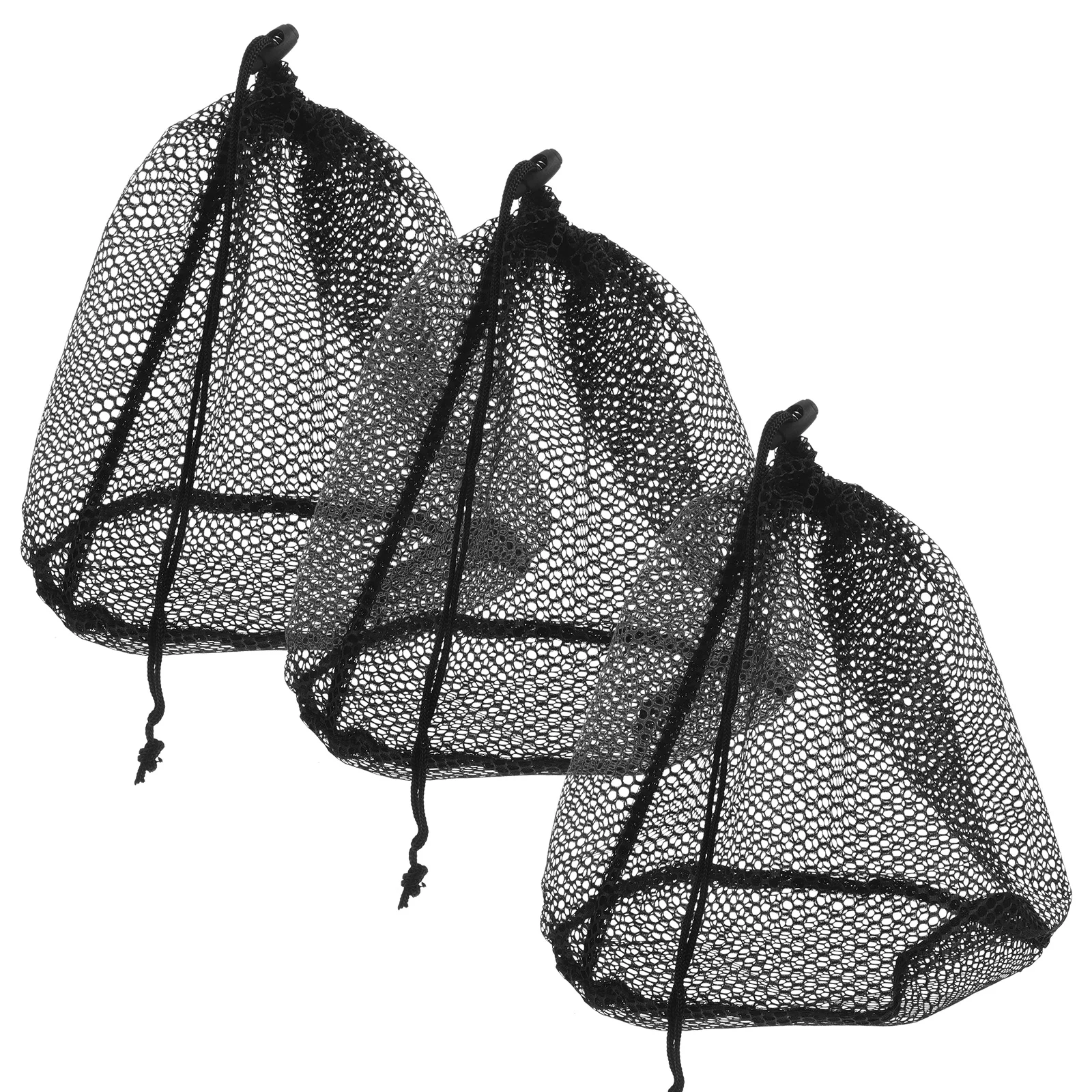 

3pcs Laundry Bag Drawstring Mesh Black Heavy Duty Large Storage Clothes Pins Breathing Design Travel Home Use
