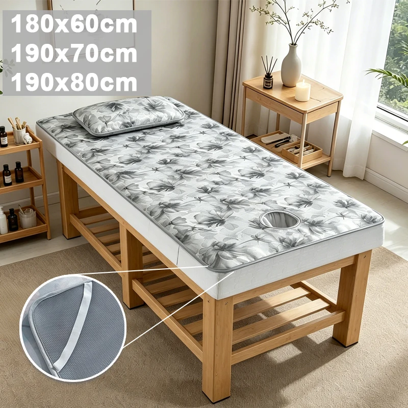 

New Summer Beauty Salon Bed Mat Cooling Ice Silk Floral Printed Sheet with Face Hole for Beauty Room Spa & Massage Parlor Use