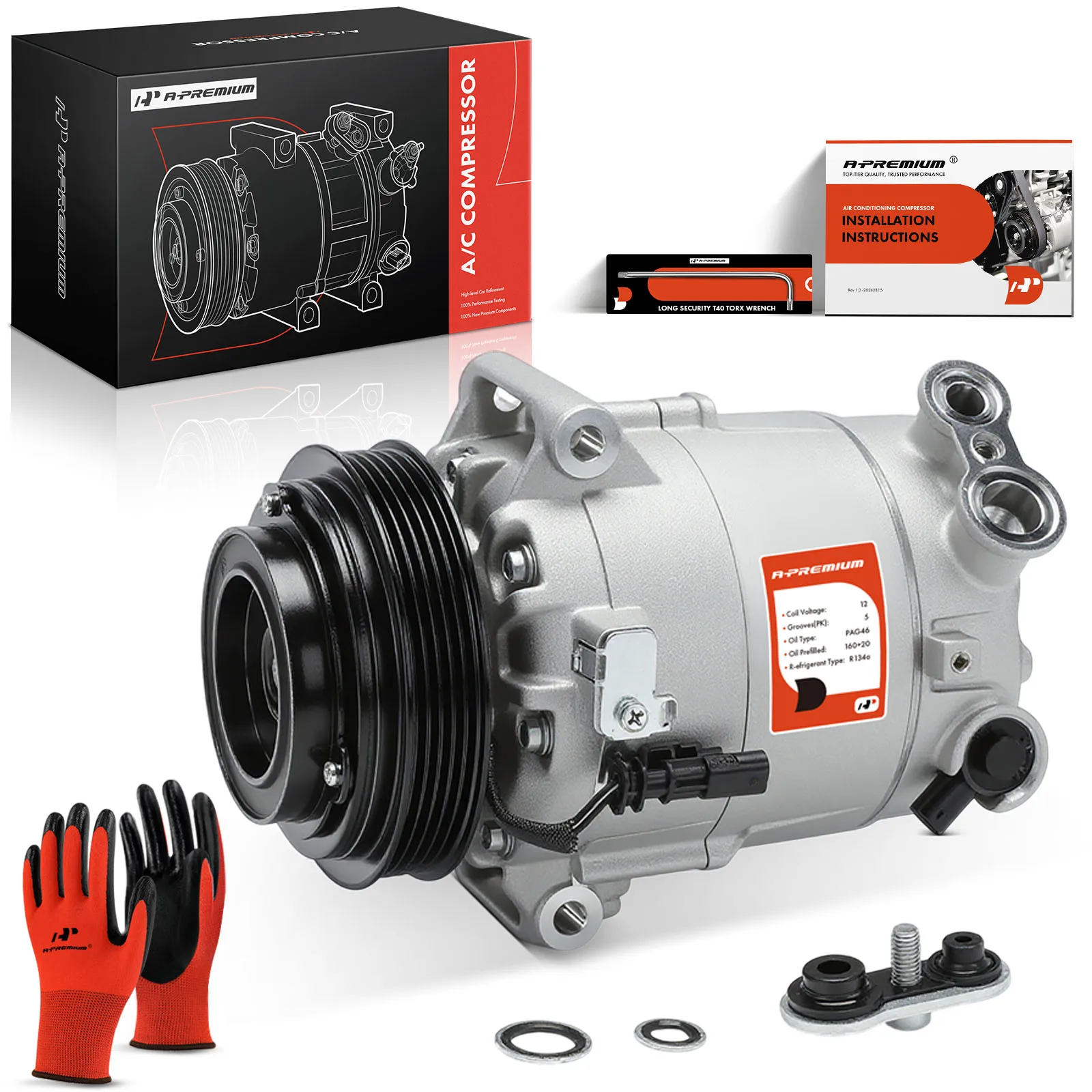 A-Premium AC Compressor with 5-Groove Pulley for Chevrolet Equinox 15-17 Malibu 13-16 Impala 14-17 GMC Terrain 15-17 Buick Regal