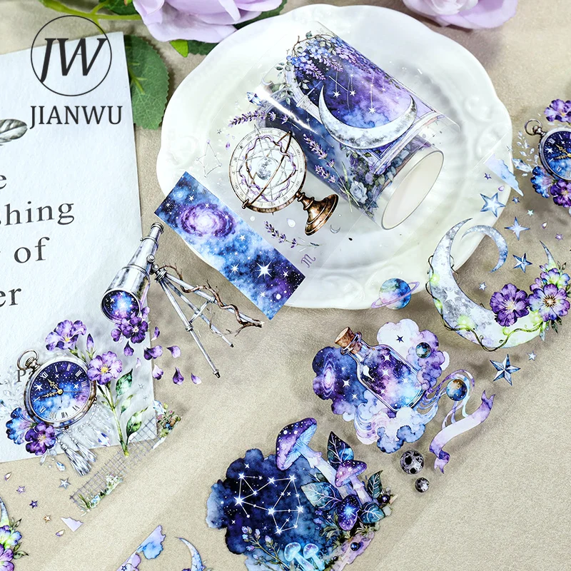 JIANWU 70mm*200cm Vintage Dream Star Moon Clock Landscape Material Collage Scrapbooking PET Tape Creative DIY Journal Stationery
