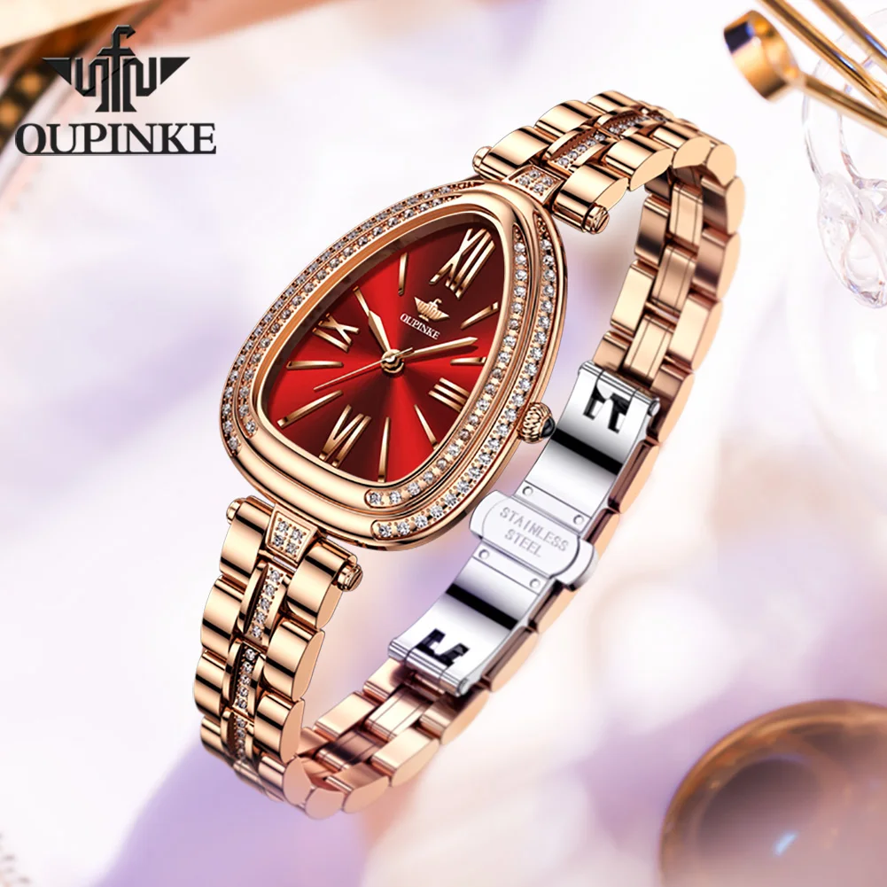 OUPINKE 3192 Women Watch Luxury Elegant Stainless Quartz Wristwatch Waterproof Luminous Ladies Date Watch Bracelet Set Gift
