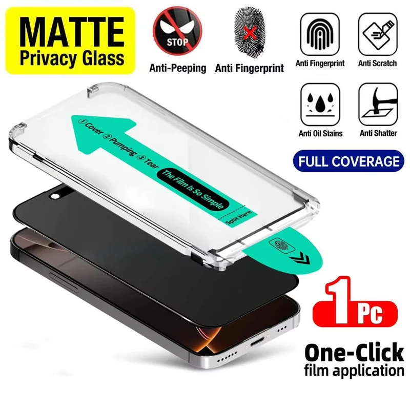 

Dust Free Installation Matte Tempered Glass For iPhone 17 Pro 16 14 13 15 11 12 Pro Max Air 16E XR XS X Privacy Screen Protector