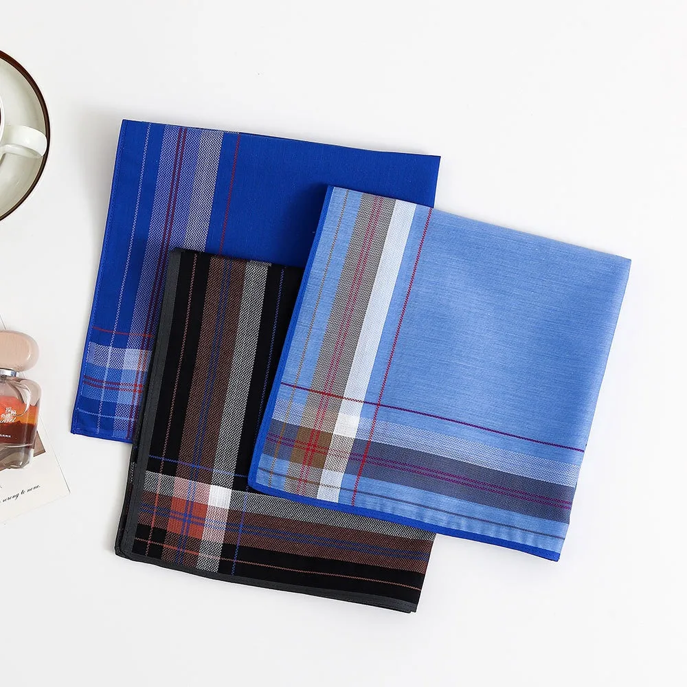 3 pezzi da uomo in puro cotone tinto in filo fazzoletto estivo sottile assorbente per asciugare il sudore fazzoletto vecchio stile tinto in filo a quadri