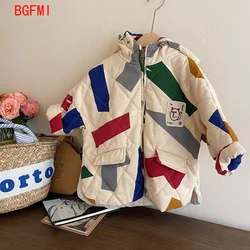 Korean Parka Jacket Kids Winter Coat New Children's Clothing Geometric Pattern Boy's Cotton-padded Jacket Girl's Outerwear 3-9Y