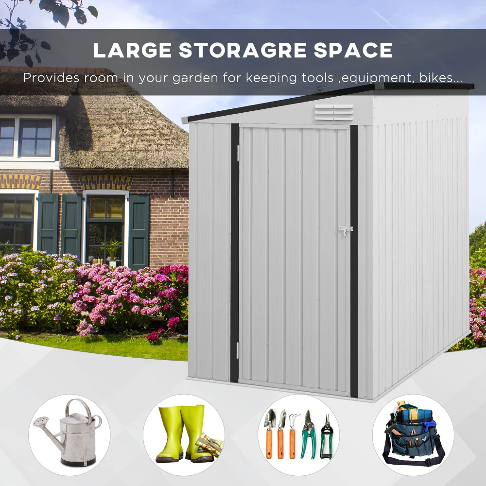 4' x 6' Metal Outdoor Storage Shed, Lean to Storage Shed, Garden Tool Storage House with Lockable Door and 2 Air Vents