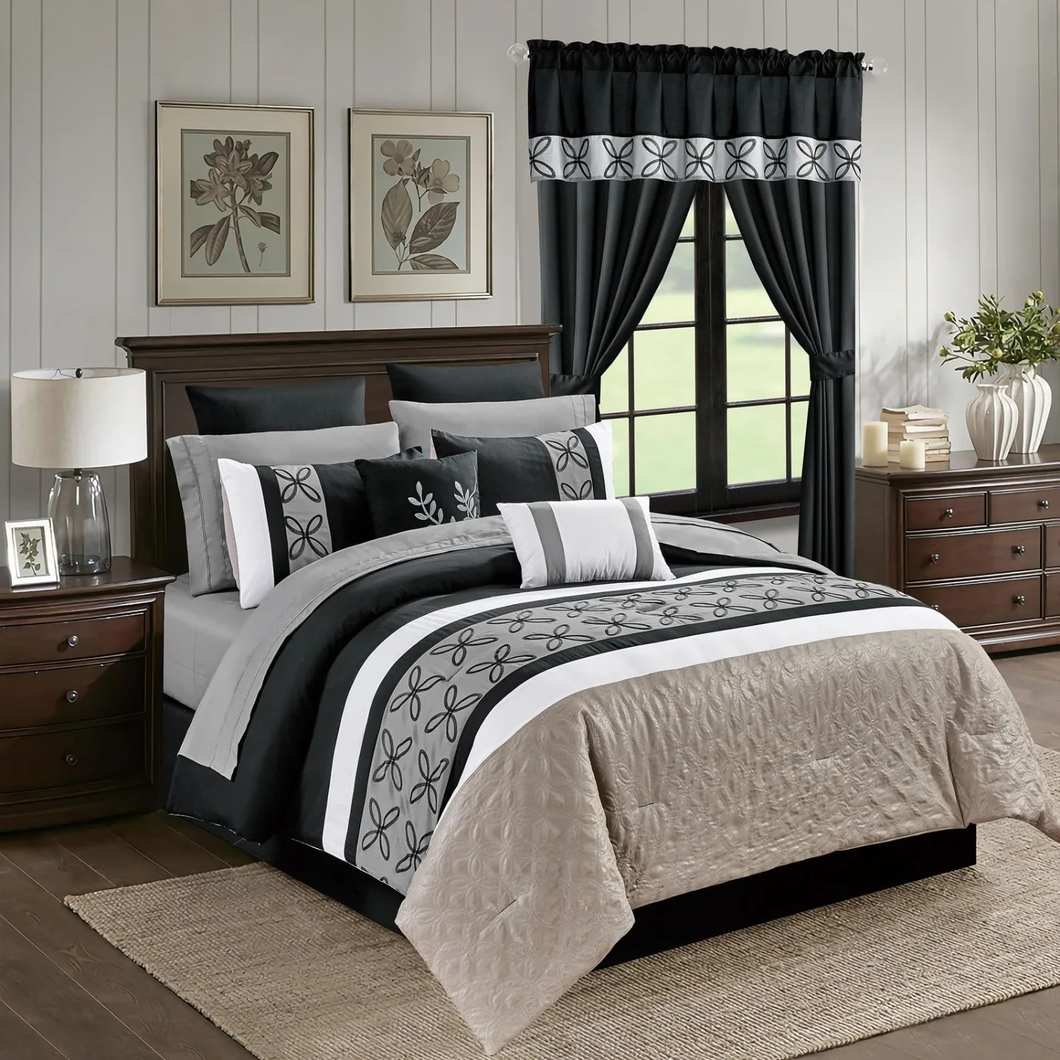 Hotel Collection 12-Piece Bedding Set, Modern Microfiber Comforter Set with Matching Shams, Pillows, and Bedskirt