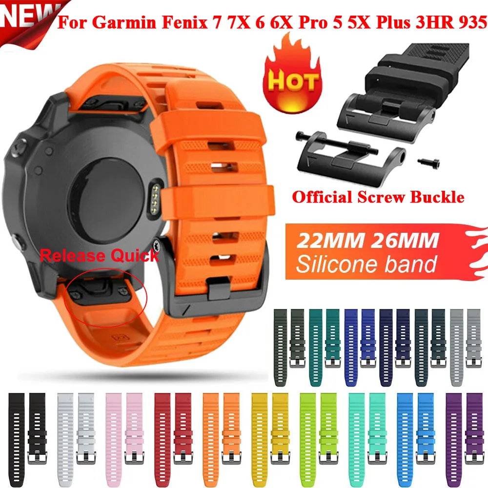 26 22mm Screw Buckle Quickfit Watchband Strap For Garmin Fenix 8 47 51mm 7X 6 6X5  5XPlus Silicone Easyfit Wristband Smartwatch