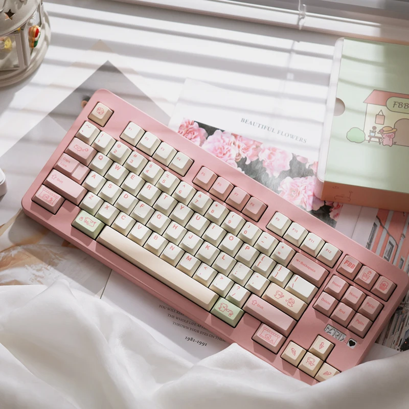 FBB Keycaps Flower Pink Pig Theme PBT MX Switches For Cherry Profile Mechanical Keyboard Keycap DIY Cute Gift For Girl Woman