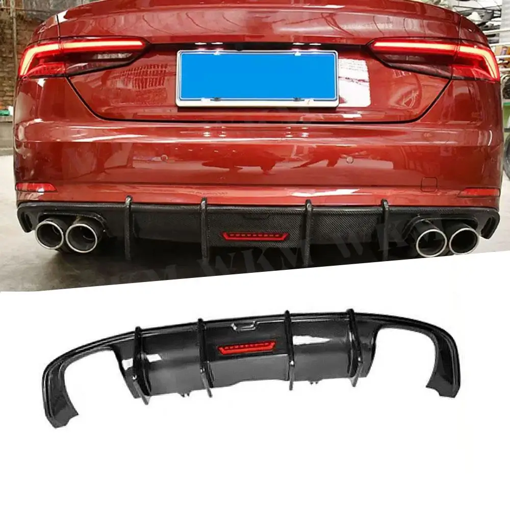 

For Audi A5 Sline S5 Sport 2017-2020 Carbon Fiber Rear Diffuser Splitter With Led Light Bumper Guard Spoiler Rear Extension