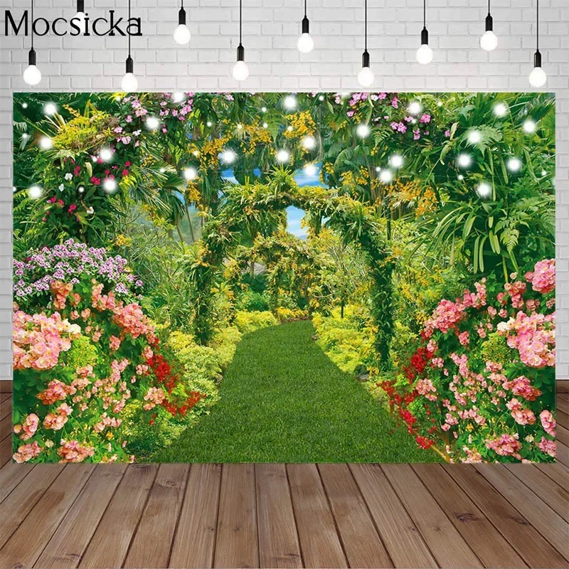 

Spring Photography Backdrops Wedding Photocall Green Plants Lawn Garden Natural Landscape Baby Shower Birthday Photo Background