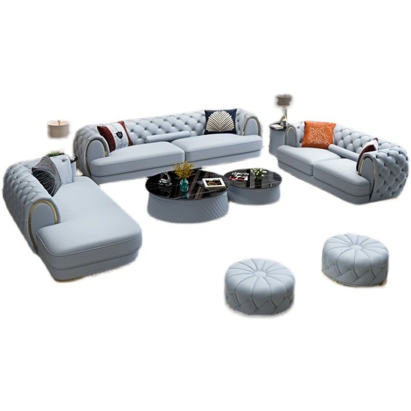 

Light luxury modern leather sofa living room combination 123 large apartment Hong Kong-style villa self-built room straight