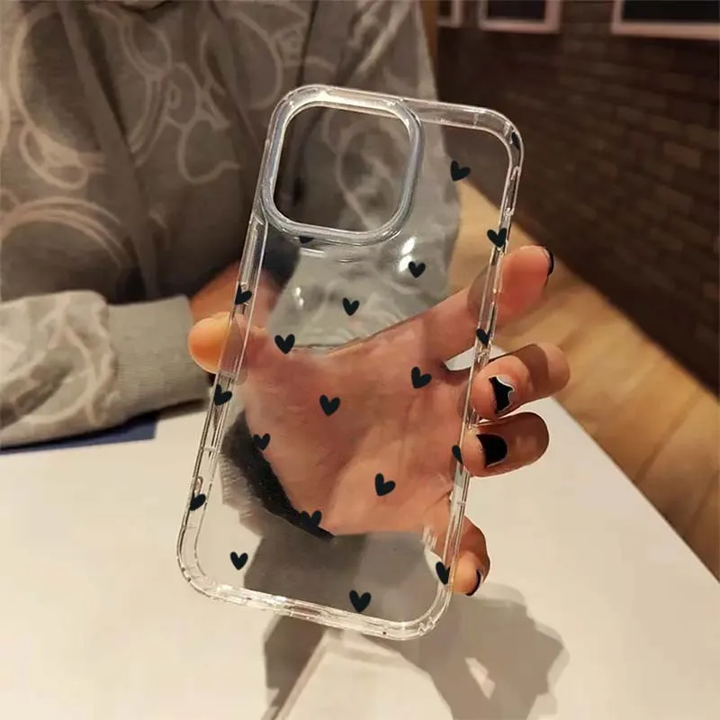 Coque de téléphone transparente en forme de cœur d'amour noir et rouge, étui arrière antichoc pour iPhone 16 15 14 Pro Max 12 11 13 XS X XR 8 7 Plus SE2