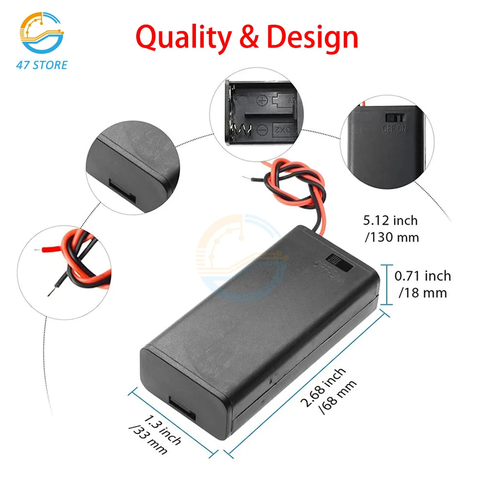 Portabatterie 1/2/3/4 AA con interruttore portabatterie con coperchio scatola portabatterie AA da 1.5V con connettore batteria a fili