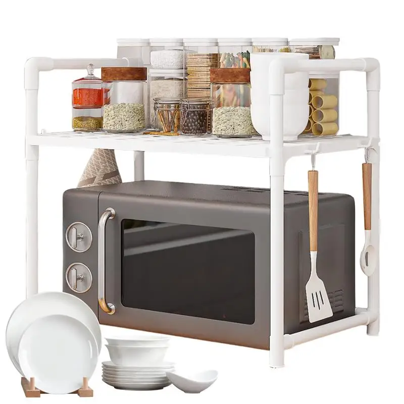 

Microwave Stand Countertop Bakers Racks For Kitchens Adjustable Heavy Duty Utility Storage Shelf With Hooks For Kitchen