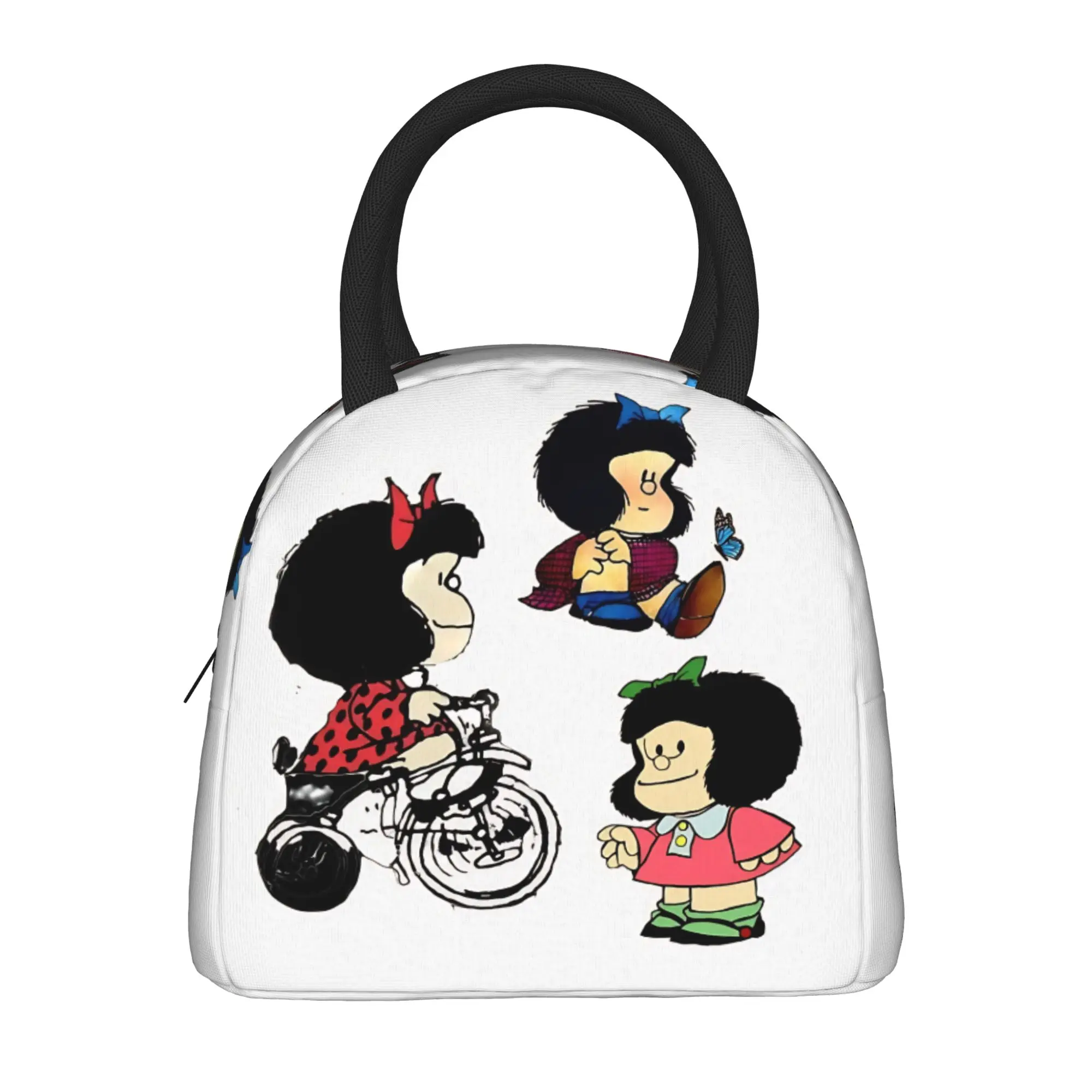 Funny Mafalda Character Lunch Bag  Portable Lunch Box Child Travel Print Cooler Bag Casual Oxford Tote Food Bags
