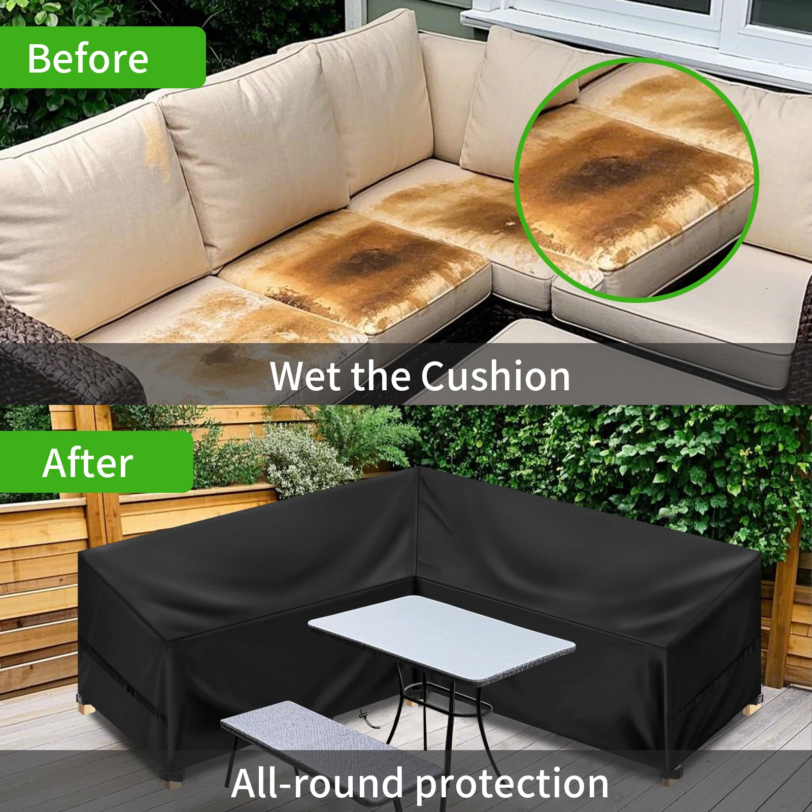Waterproof Garden Furniture Cover L-Shaped Lounge Cover Sofa Cover for Garden Tarpaulin Corner Sofa Furniture Protective Cover