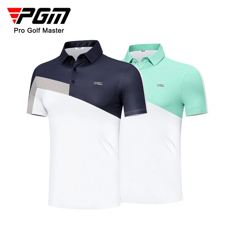 PGM Golf Clothing Men's Short Sleeve T-shirt Sports Top Summer Color Block Clothing Polo Shirt Men's Golf Wear