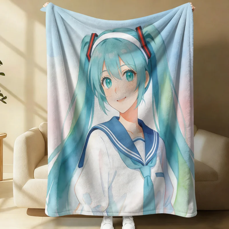 初音ミク水彩セーラー制服フランネルスローブランケット寝室の装飾ソフトアニメ昼寝エアコンスローソファスローカバー