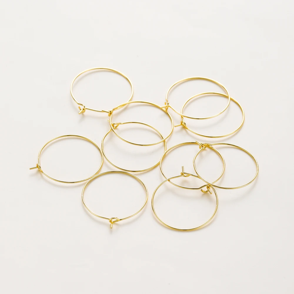 Lote de 10 aros de alambre grandes de oro de 18K y 15mm, 20mm, 25mm, 14K, aros circulares para la oreja, accesorios de decoración de joyería DIY