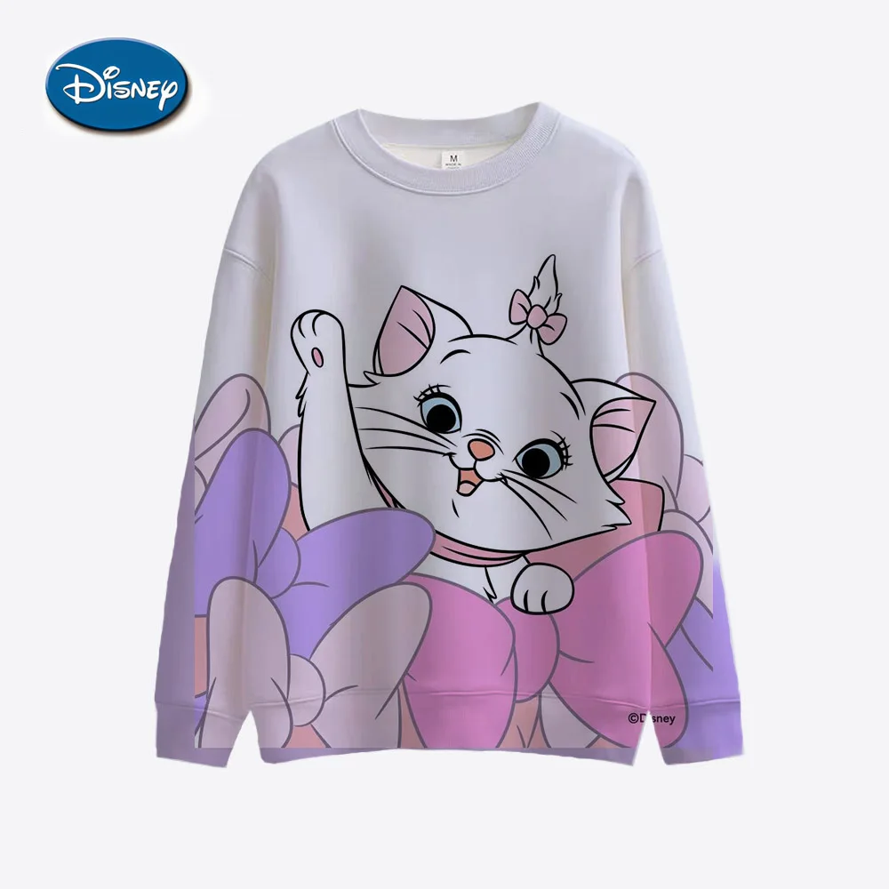 Disney Mary Cat Cartoon Cute Anime Printed Spring Women\'s Round Neck Hoodie Spring/Autumn Couple Top