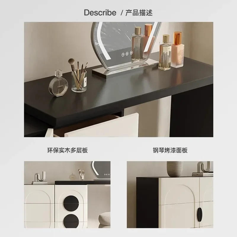 Menglu Yuebai H2 Dresser Chest مصمم متكامل جديد 2024 غرفة نوم رئيسية خزانة مستحضرات تجميل من الخشب الصلب باللونين الأبيض والأسود المتقدمة #5