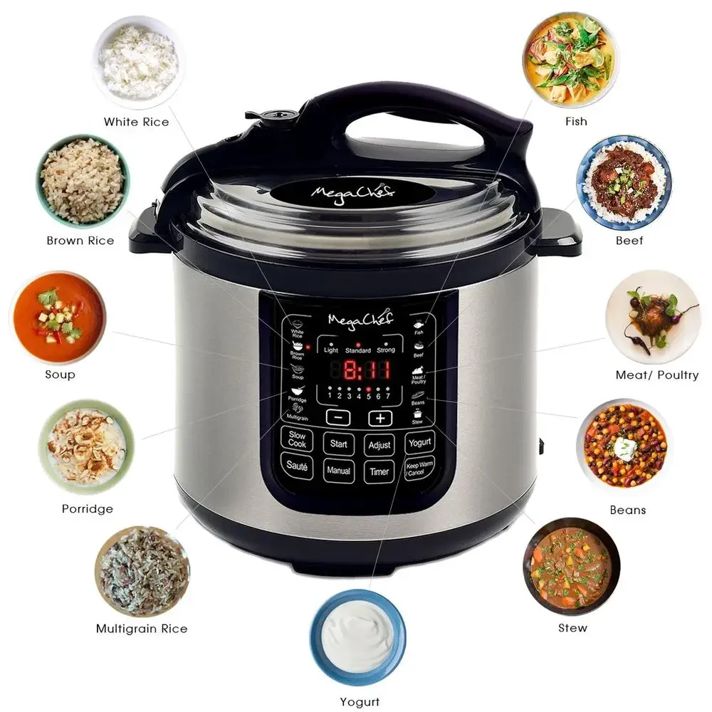 8 Quart Digital Pressure Cooker Stainless Steel 13 Pre-set Functions High Low Pressure Keep Warm Automatic Shutoff Touch Control