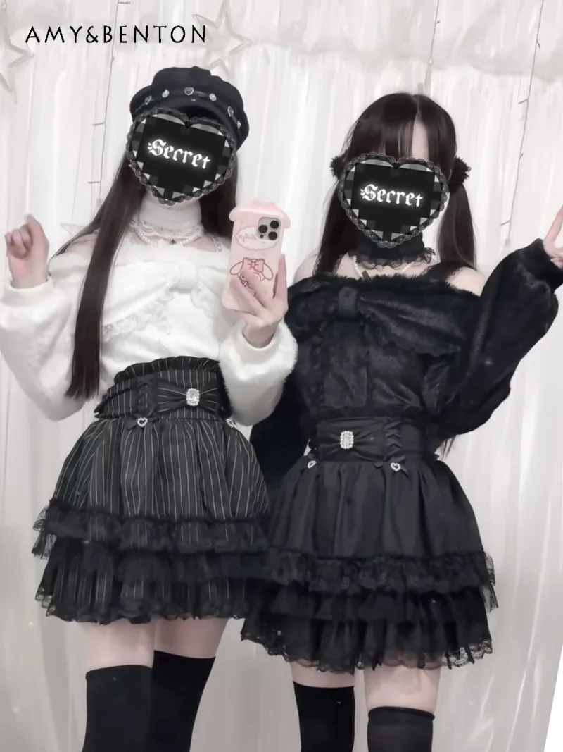 

Sweetheart Girl Bow High Waist Mini Skirt Mine Series Mass-Produced Lolita Style Lace Patchwork Puff Skirt Women A-line Skirts