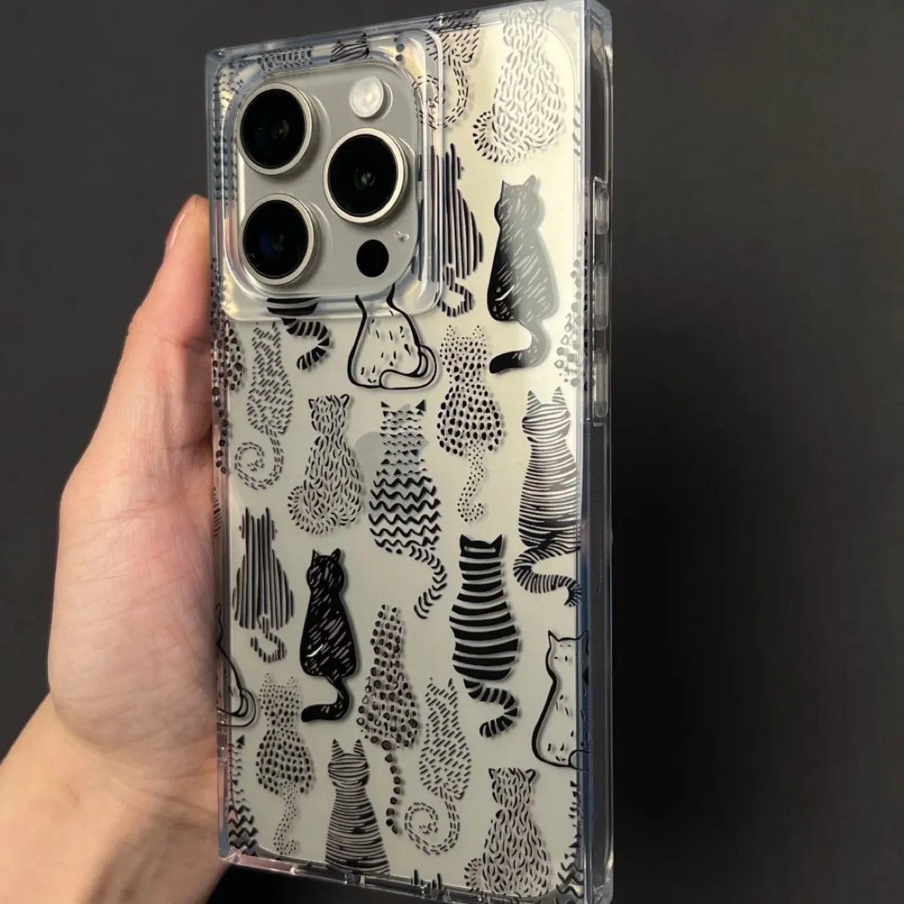 لطيف الكرتون الخطي القط واضح قضية الهاتف آيفون 16 15 14 13 12 11 برو ماكس 14 15 16 زائد لينة قذيفة الظهر كابا