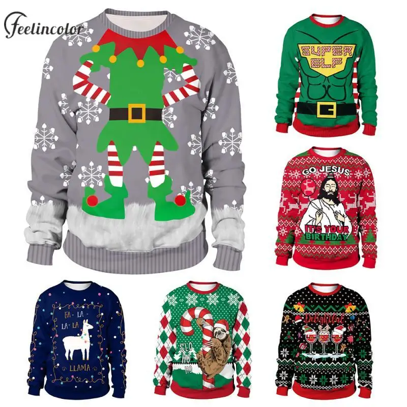 Christmas Elf 3D Print Sweatshirt for Men Jesus Graphic Pullover Xmas Party Sweatshirts Autumn Couple Clothing New Year Gifts