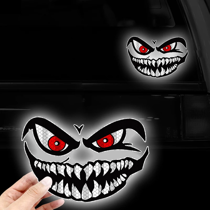 

Evil Smiling Face Night Warning Reflective Motorcycle Stickers Waterproof for Electric Bicycle Scooter Fuel Tank Front Fairing