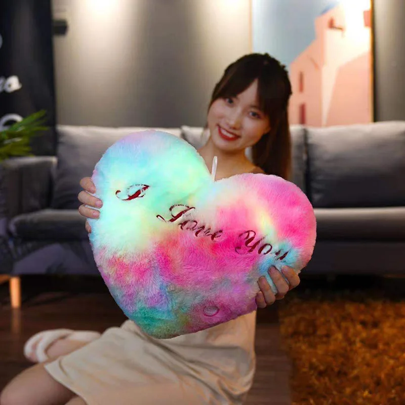 Hot Selling Valentines Day Gift I Love You Heart Shape Luminous Pillow Creative Stars Glowing Toy LED Light Plush Toys Kids Doll