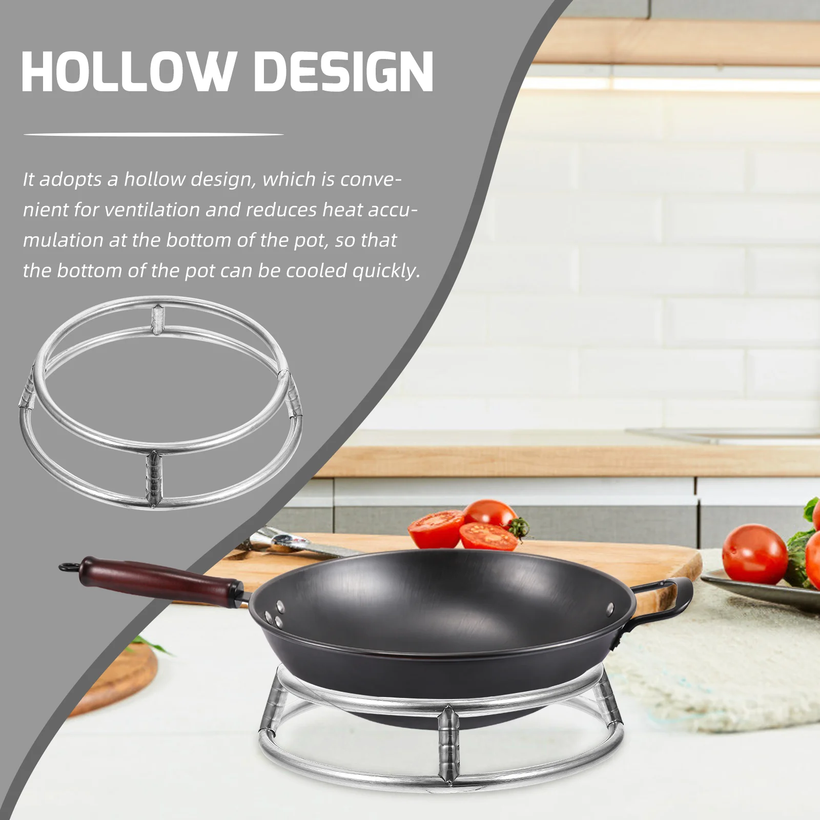 Pot Rack Smooth Surface Stainless Steel Wok Stand Round Metallic Line Non-scratch Heat-proof Table