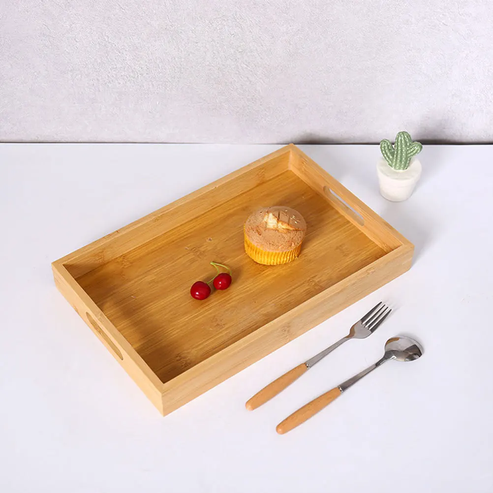 

Bamboo Serving Tray Rectangular Rustic Color Bamboo Tea Cup Bread Fruit Cake Plate Party Snack Dessert Serving Platter