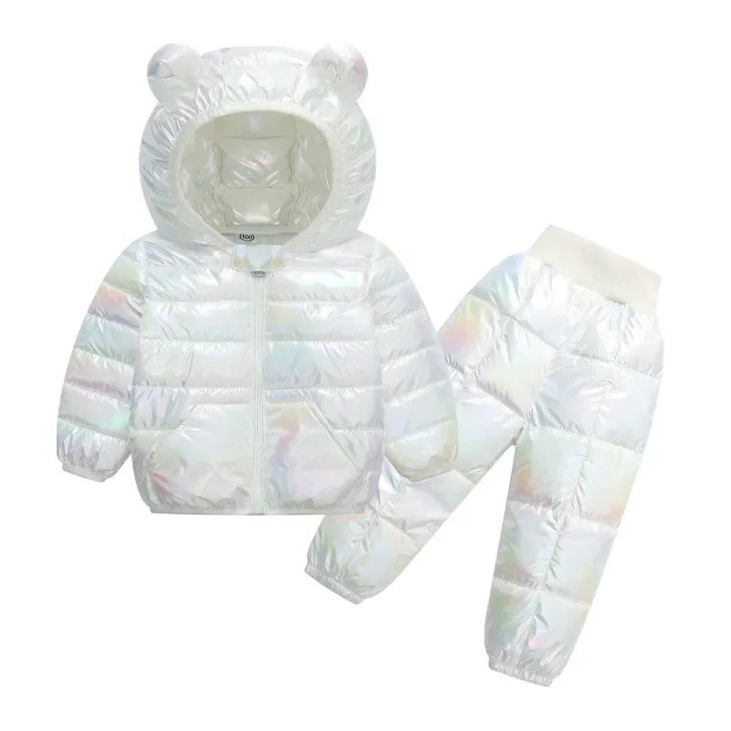Kinder Warme Winter Jungen Kleidung Set Daunenjacke Mit Kapuze Mantel + Hosen Kinder Schneeanzug Verdicken Kostüm 1, 2, 3, 4 5 Jahre