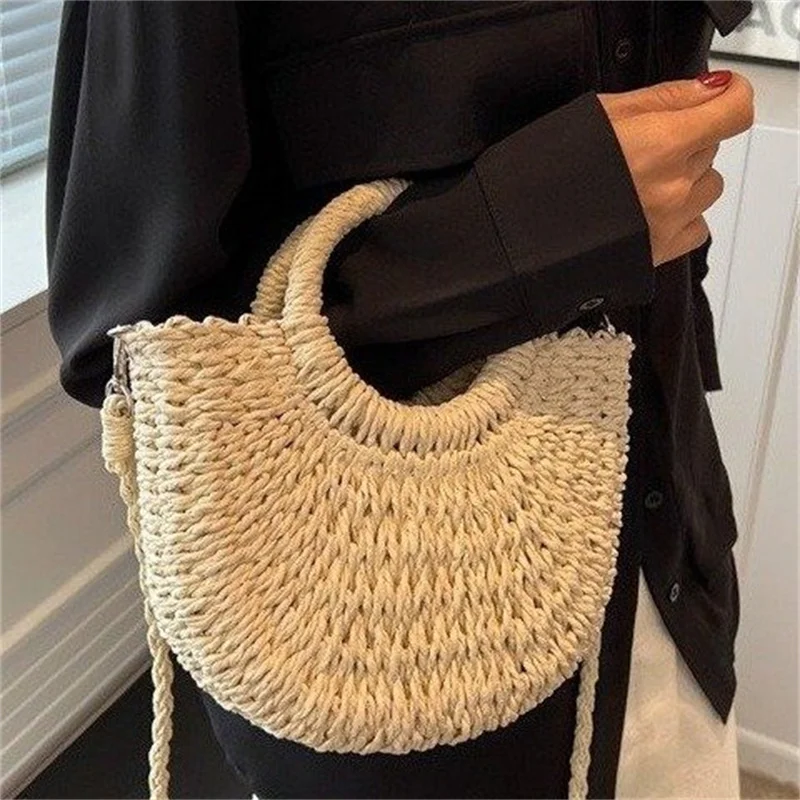 French?style Straw Woven Bag Women Large Capacity Portable Shoulder Bag High Sense Woven Vegetable Basket Women\'s Bag Retro Tote