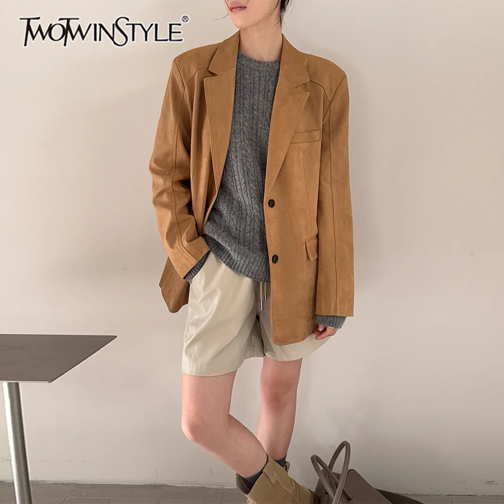 

TWOTWINSTYLE однотонная куртка с карманами, женская свободная уличная одежда с лацканами и длинными рукавами, женские куртки, осенняя модная новая одежда