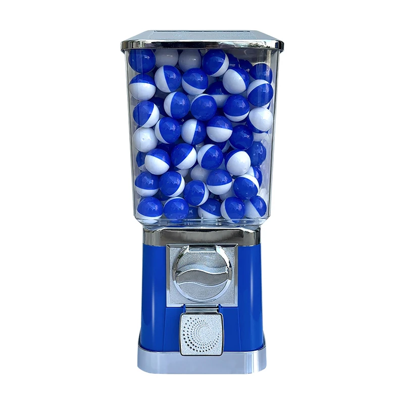 

Blue mini candy and gum vending machine with coin slot system, suitable for small commercial centers