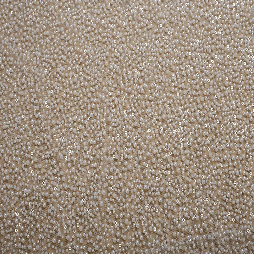 

New Style Gorgeous Full Heavily Pearl and Beaded Lace Bridal Wedding Dress Sequins Lace Fabric