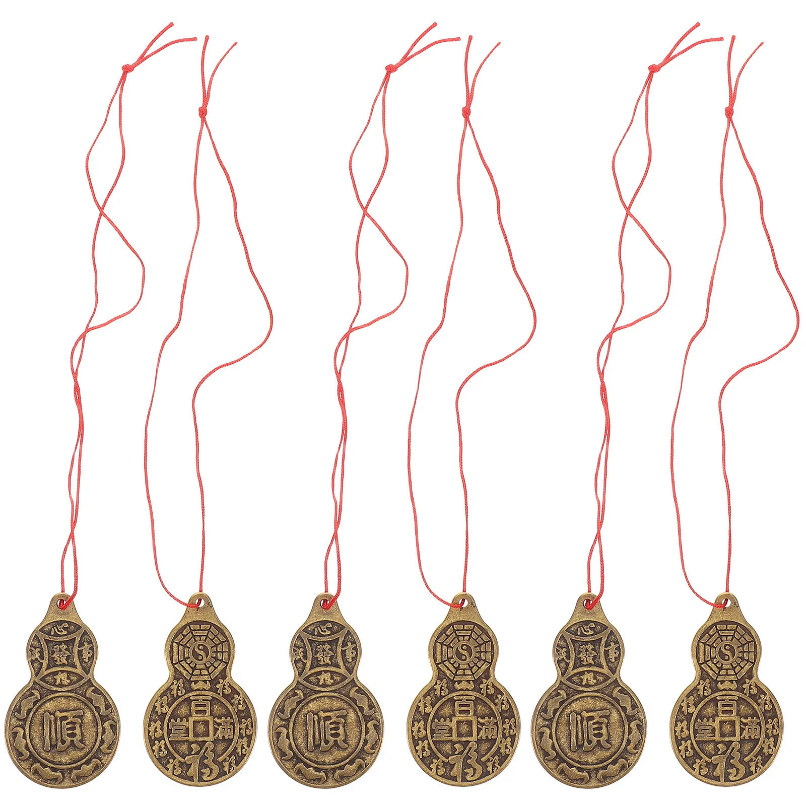 

6 шт. брелок Bagua, винтажный латунный двусторонний подвеска фэн-шуй для автомобиля, удача, богатство, кулон, нить, браслет, аксессуары