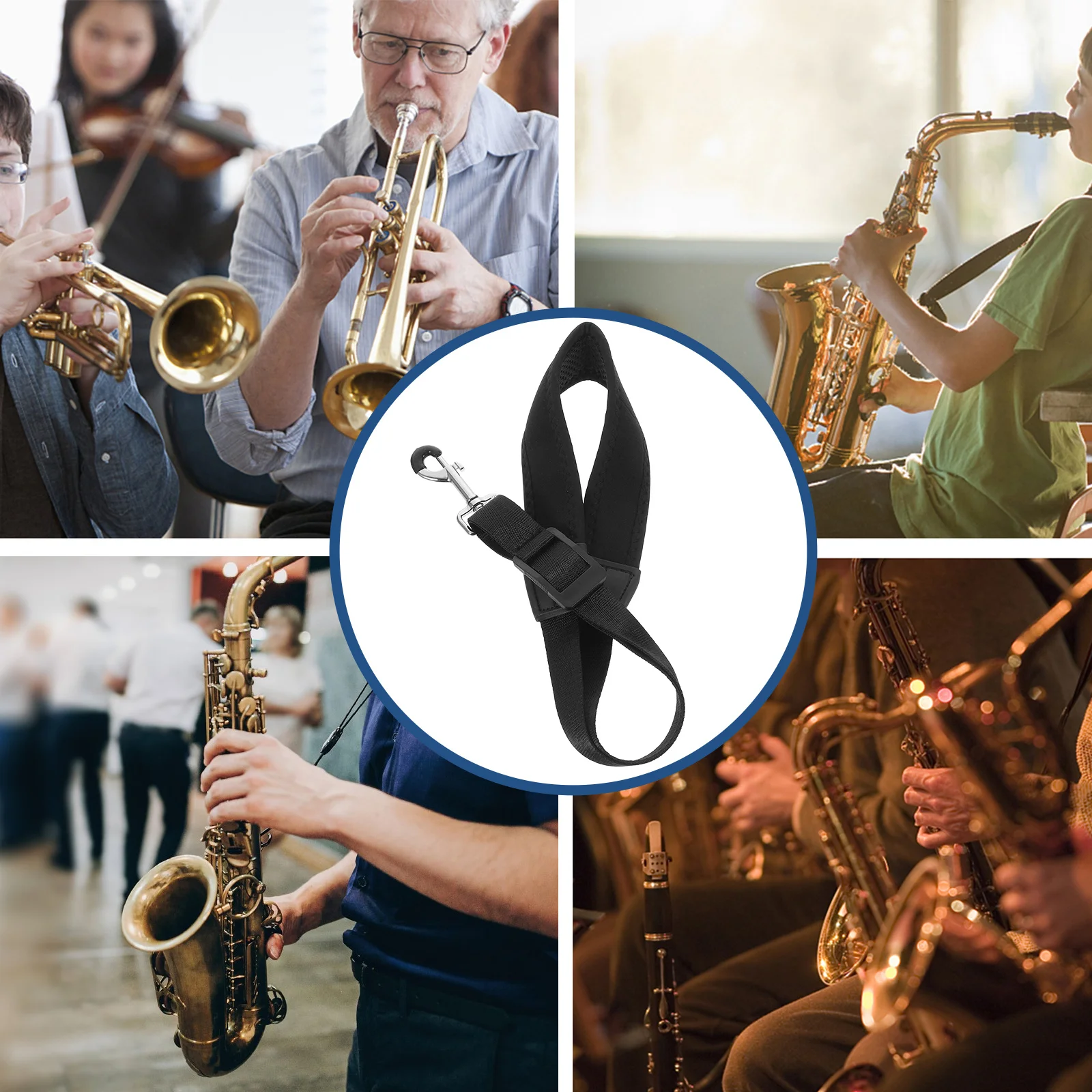 

Portable Neck Alto Tenor Saxophone Adjustable Sturdy Nylon Metal Resin Rubber For Outdoor Travel Multipurpose Use Flexible
